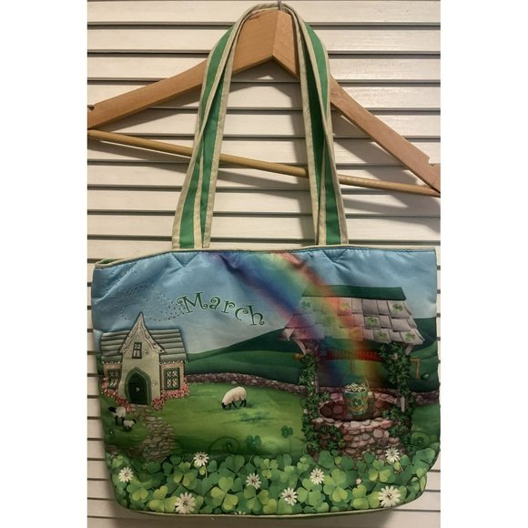 WILLABEE AND WARD TOTE/PURSE MARCH Quilt Sequin Rainbow Clover Sheep Flowers - Picture 1 of 12